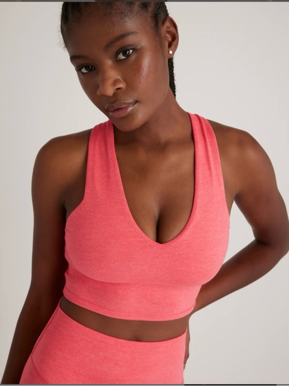 Quince Ultra-Soft V-Neck Cropped Tank Heather Coral Color Women’s Size XL